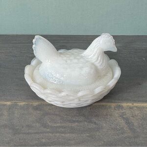 Vintage White Milk Glass Hen on Nest Candy Dish